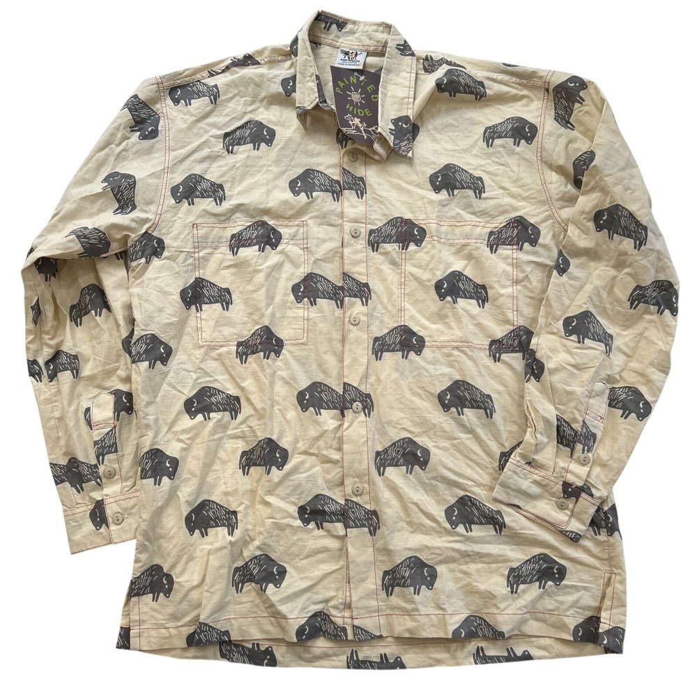 Rum Reggae Shirt Men's NWT Large Buffalo Print Button Down Vacation Hawaiian